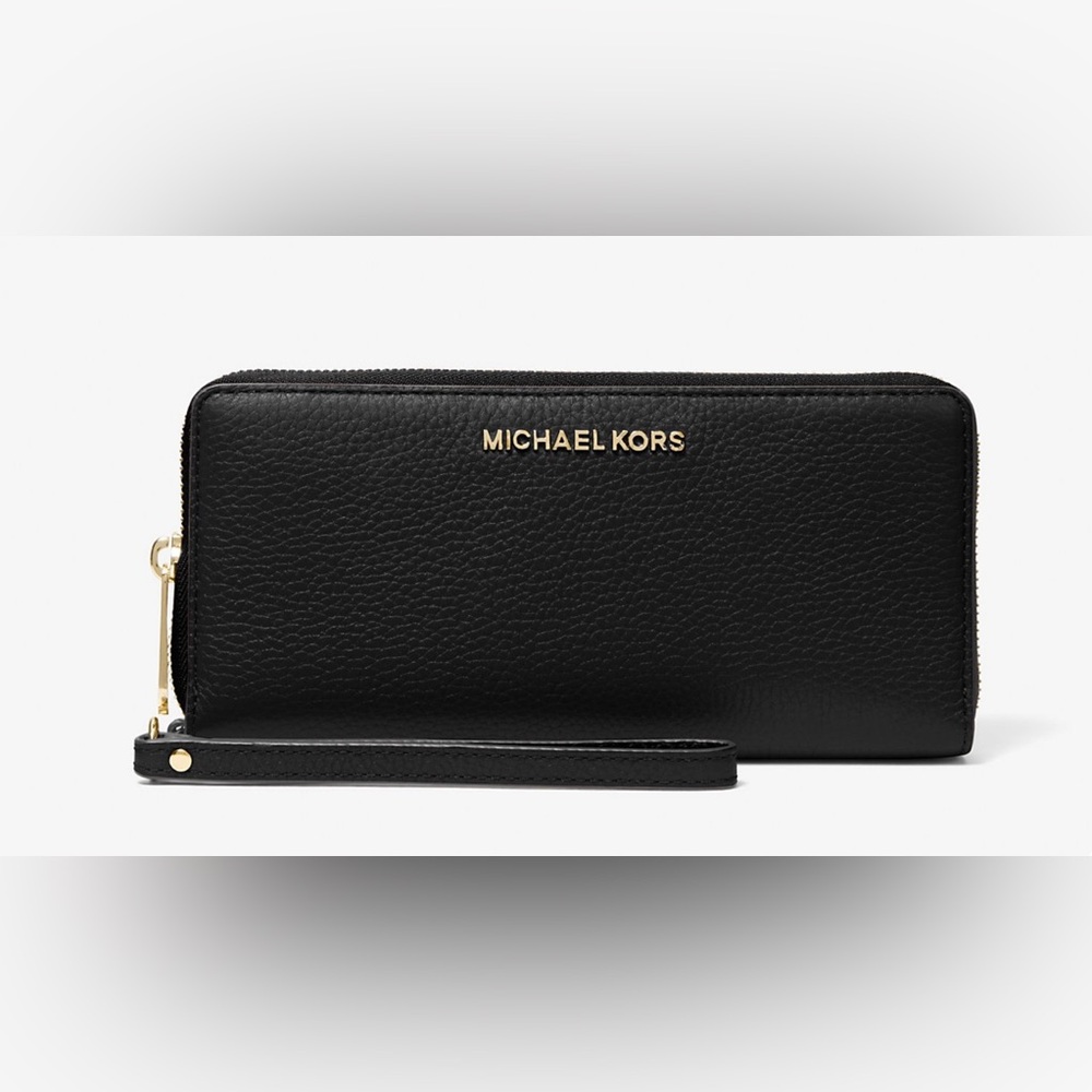 Michael Kors Black Pebbled Leather Large Continental Wallet / Wristlet